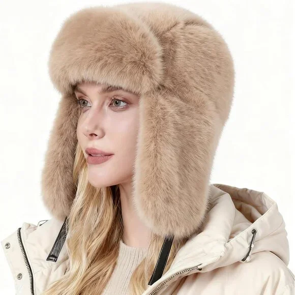 Unisex Khaki 02 Trapper Hat with Ear Flaps Winter Russian Style Windproof - Picture 2 of 7